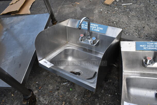 Stainless Steel Single Bay Wall Mount Sink w/ Faucet, Handles and Side Splash Guards. - Image 2 of 4