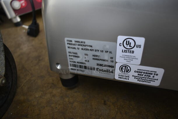 BRAND NEW SCRATCH AND DENT! Estella 348SLM12 Stainless Steel Commercial Countertop Automatic Meat Slicer w/ Blade Sharpener. 120 Volts, 1 Phase. Tested and Working! - Image 6 of 6