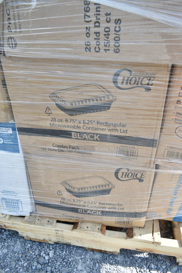 PALLET LOT of 35 BRAND NEW Boxes Including 130BKKNIFEH Choice Black Heavy Weight Plastic Knife - 1000/Case, 130BKSSPOONH Choice Black Heavy Weight Plastic Soup Spoon - 1000/Case, 500CC20 Choice Clear PET Customizable Plastic Cold Cup - 20 oz. - 600/Case, 128HD12COMBO ChoiceHD 12 oz. Microwavable Translucent Plastic Deli Container and Lid Combo Pack - 240/Case, 2 Box Choice 1.5 oz Portion Cups, 500CC24 Choice Clear PET Customizable Plastic Cold Cup - 24 oz. - 600/Case, 2 box 129MCS28B Choice 28 oz. Black Rectangular Microwavable Heavy Weight Container with Lid 8 3/4" x 6 1/4" x 1 3/4" - 150/Case, 5002TP3X496P Lavex Premium 3 1/2" x 4 1/2" Individually Wrapped 2-Ply Standard 500 Sheet Toilet Paper Roll - 96/Case, 612527L Choice 7" Round Foil-Laminated Board Lid - 500/Case, 500TW16S Choice 16 oz. Translucent Thin Wall Squat Plastic Cold Cup - 1000/Case, 130TRAY16 Visions Black PET Plastic 16" Thermoform Catering / Deli Tray - 25/Case, 500CC9 Choice 9 oz. Clear PET Customizable Plastic Squat Cold Cup - 1000/Case, 2 Box 5001RT800N Lavex 8" Natural Kraft Hardwound Paper Towel, 800 Feet / Roll - 6/Case, 164VYCHAIRBK Lancaster Table & Seating Vineyard Series Smokey Black Outdoor Cross Back Chair. 35 Times Your Bid!  - Image 8 of 12