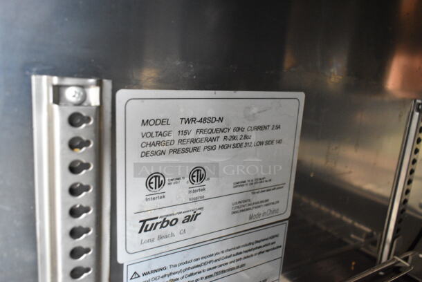 Turbo Air TWR-48SD-N Stainless Steel Commercial 2 Door Undercounter Cooler on Commercial Casters. 115 Volts, 1 Phase. Tested and Working! - Image 5 of 5