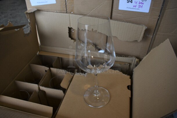 4 Boxes of 24 BRAND NEW TriMark Bordeaux 17 oz Siesta Wine Glasses. Missing 1 Glass. 3.5x3.5x9.5. 4 Times Your Bid!