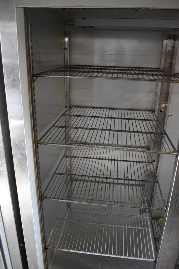 Delfield Model MRR2-SL Stainless Steel Commercial 2 Door Reach In Cooler w/ Metal Racks on Commercial Casters. Missing Doors. 115 Volts, 1 Phase. 56x34x79. Tested and Working! - Image 3 of 5