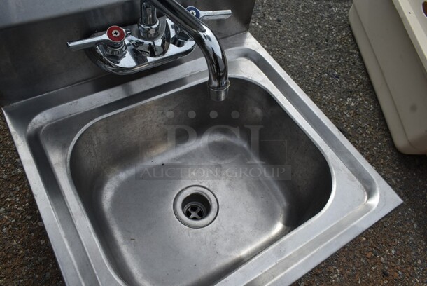 Stainless Steel Commercial Single Bay Wall Mount Sink w/ Faucet and Handles.  - Image 2 of 4