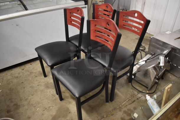4 Black Cushioned Chairs With Wood Style Ladder Backs On Black Legs. 4 Times Your Bid! Cosmetic Condition May Vary. - Image 3 of 3