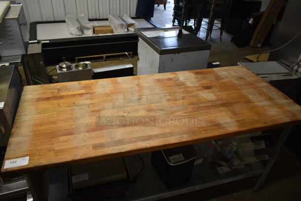 Butcher Block Table w/ Metal Under Shelf. - Image 2 of 4