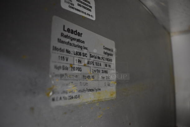 2016 Leader LB36 S/C Stainless Steel Commercial 2 Door Undercounter Cooler on Commercial Casters. 115 Volts, 1 Phase. 36x32x36. Tested and Does Not Power On - Image 5 of 5