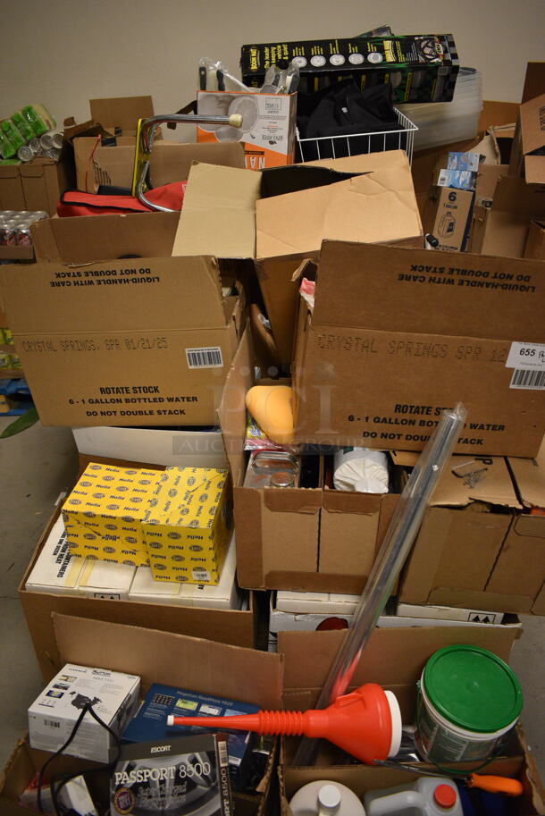 ALL ONE MONEY! 2 Pallet Lots of Car Cleaning Supplies and Tools! Items Including Brushes, Lexol Sponges, Jumper Cables, All Purpose Joint Compound, Glass Sealant, and Boom Mat - Image 1 of 12