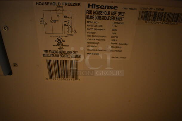 Hisense LC50D6EWD Metal Commercial Chest Freezer. 115 Volts, 1 Phase. 25x21.5x34. Item Was in Working Condition on Last Day of Business. (lounge) - Image 5 of 5