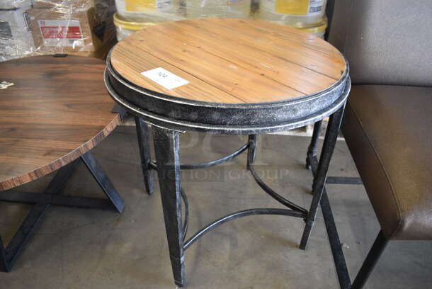 Wooden Round Tabletop on Black Metal Frame. 23.5x23.5x24.5 - Image 1 of 3