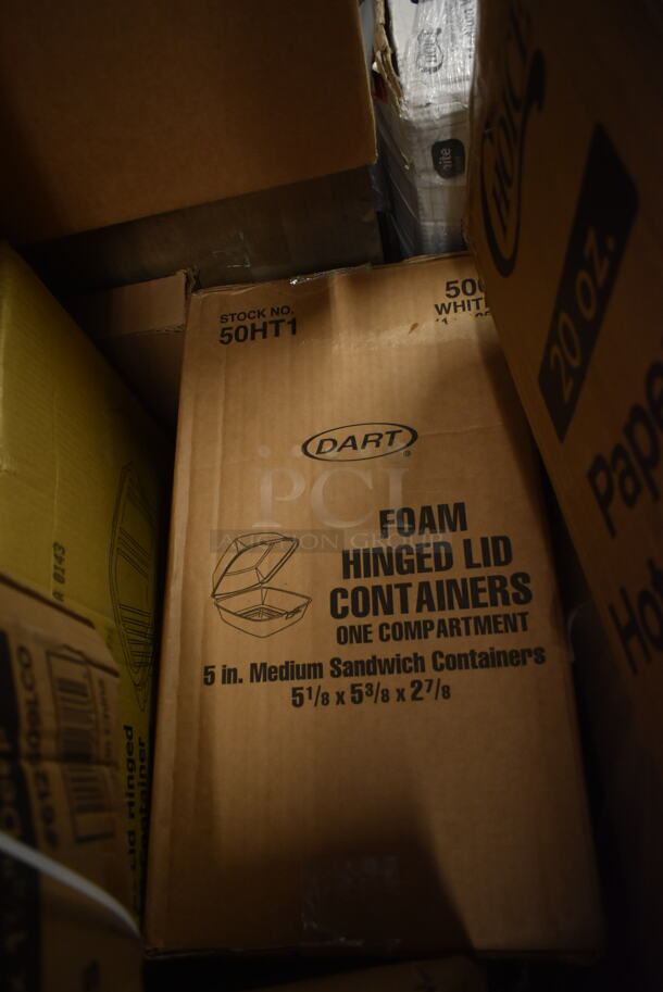 PALLET LOT of 33 BRAND NEW Boxes Including 2 Box 245CB12PLN Choice Kraft Plain Pizza Box, 2 Box 612509LCO Choice 9" Round Standard Weight Foil Take-Out Pan with Board Lid - 200/Case, 2 Box Choice 16 oz Deli Container and Lid, 4112-CL Fineline Quenchers 4112-CL Blaster Bomb Shot Cups / Power Bombs - 500/Case, 50020W Choice 20 oz. White Poly Paper Hot Cup - 600/Case, 3 Box 128HD8COMBO ChoiceHD 8 oz. Microwavable Translucent Plastic Deli Container and Lid Combo Pack - 240/Case, 6 Box 130WSPOON Choice Medium Weight White Plastic Teaspoon - 1000/Case, Dart 50HT1 5" x 5" x 3" White Foam Hinged Lid Container - 500/Case, 124A4012 American Metalcraft A4012 12" x 1" Standard Weight Aluminum Straight Sided Pizza Pan, 40716QTALMHB Choice 16 Qt. Aluminum Colander with Base and Handles, 500PMBG Choice 10" x 14" Ecru Colored Paper Placemat with Scalloped Edge - 1000/Case. 33 Times Your Bid! - Image 10 of 12