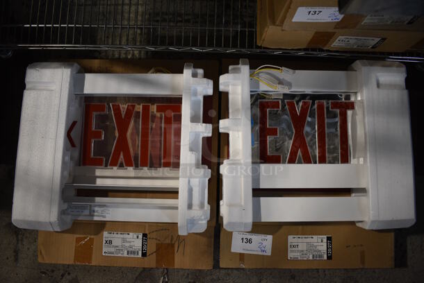 2 BRAND NEW IN BOX! Exit Signs; F2RP W 1 RC 120/277 PNL and LRP 1 RW LA 120/277 PNL. 2 Times Your Bid!