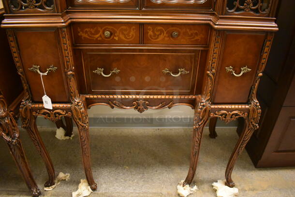 Ornate Hard Wood Victorian Style China Cabinet w/ 5 Drawers and 4 Cabinets. - Image 4 of 12