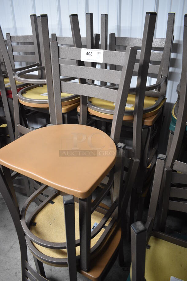 4 Brown Metal Dining Chairs w/ Tan Seat. Stock Picture - Cosmetic Condition May Vary. 17x16x32. 4 Times Your Bid! - Image 3 of 3