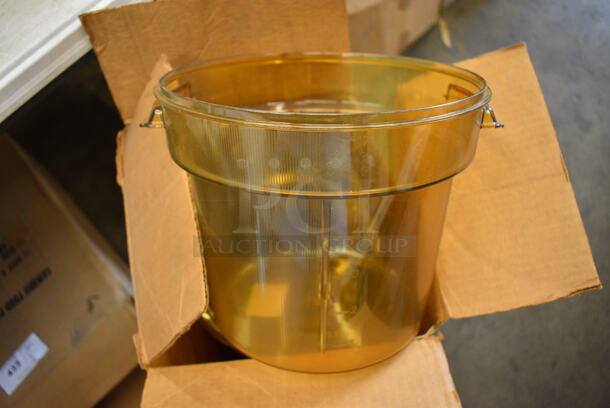 ALL ONE MONEY! Lot of 6 BRAND NEW IN BOX! Cambro Poly Amber Colored Cylindrical Steam Pans. 11x10x8