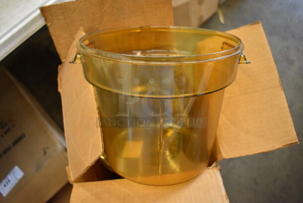 ALL ONE MONEY! Lot of 6 BRAND NEW IN BOX! Cambro Poly Amber Colored Cylindrical Steam Pans. 11x10x8 - Image 1 of 3