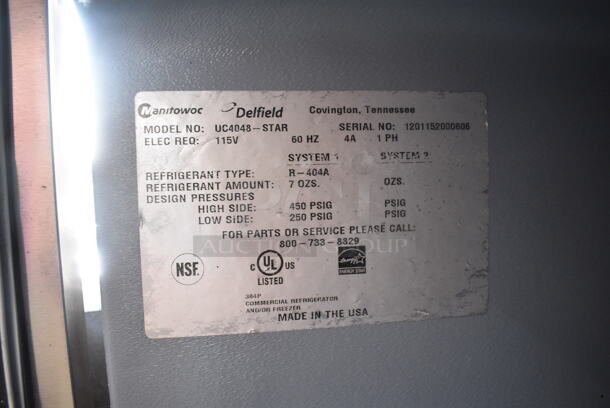 Delfield UC4048-STAR Stainless Steel Commercial 2 Door Undercounter Cooler on Commercial Casters. 115 Volts, 1 Phase. Tested and Powers On But Does Not Get Cold - Image 5 of 5
