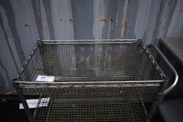 Metal 3 Tier Wire Cart w/ Push Handle on Commercial Casters. 34x18x30 - Image 2 of 4