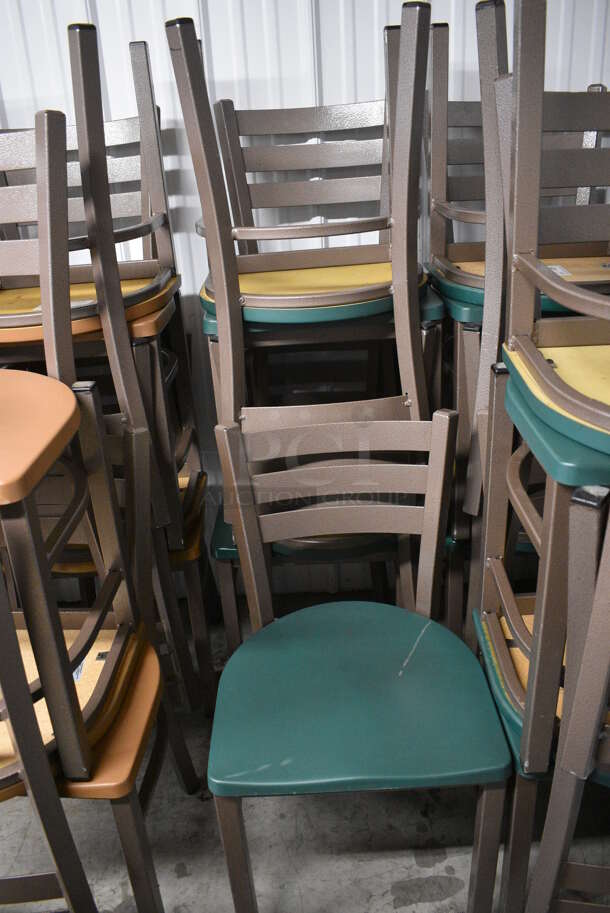 4 Brown Metal Dining Chairs w/ Green Seat. Stock Picture - Cosmetic Condition May Vary. 17x16x32. 4 Times Your Bid! - Image 3 of 4