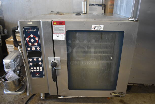 Alto Shaam Model 10.10 ES Stainless Steel Commercial Electric Powered Combitherm Convection Oven w/ View Through Door and Metal Oven Racks. 208-240 Volts, 3 Phase. 45x40x45