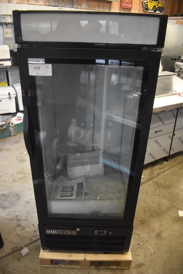 BRAND NEW! Maxx Cold MXM1-12RBHC Metal Commercial Single Door Reach In Cooler Merchandiser. 115 Volts, 1 Phase. 25x28x60. Tested and Working!