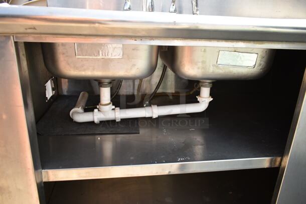 Stainless Steel 2 Bay Sink w/ Faucet, Handles, Back Splash and Under Shelf.  - Image 9 of 9