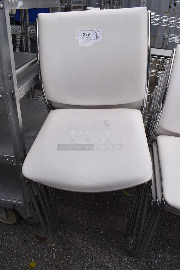 6 White Dining Height Chairs on Chrome Finish Frame. 20x20x35. 6 Times Your Bid!
