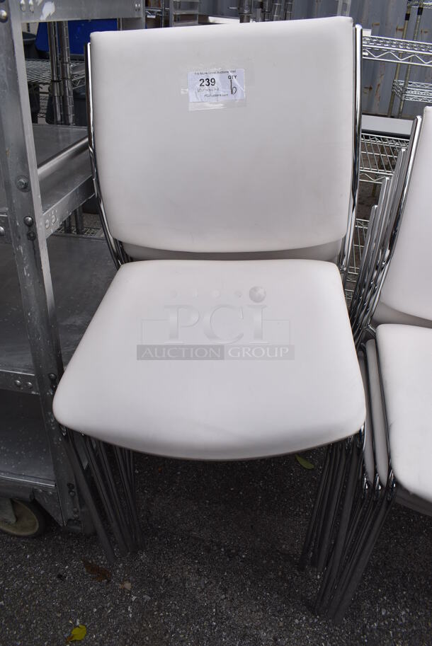 6 White Dining Height Chairs on Chrome Finish Frame. 20x20x35. 6 Times Your Bid! - Image 1 of 3