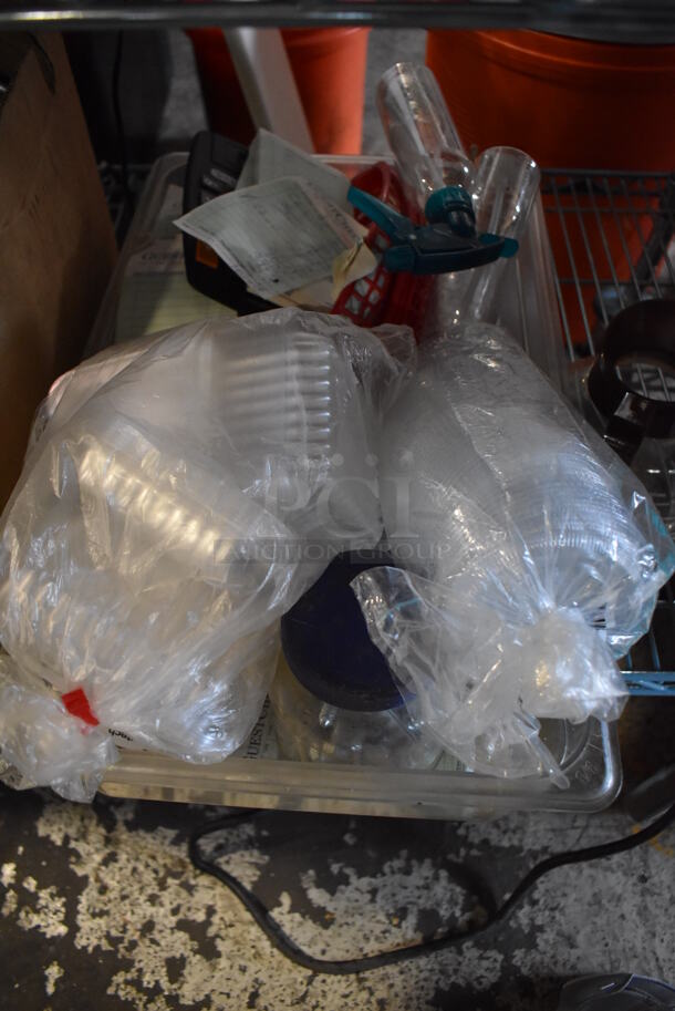 ALL ONE MONEY! Tier Lot of Various Items Including Plastic Lids, Coffee Pot, Hard Hat and Metal Bins - Image 4 of 9