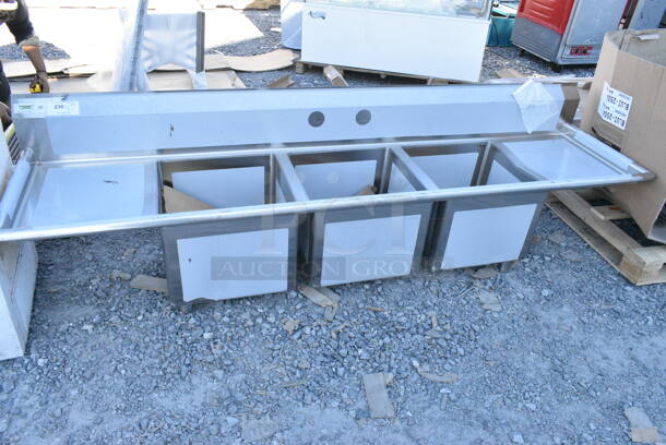 BRAND NEW SCRATCH AND DENT! Regency 600S31818218 Stainless Steel 3 Bay Sink w/ Dual Drain Boards. No Legs. - Image 2 of 3