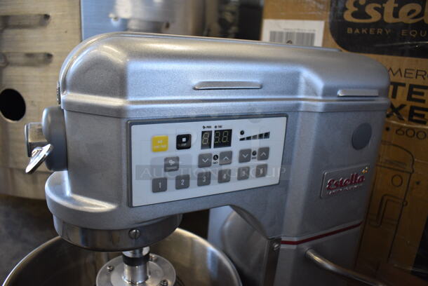 BRAND NEW IN BOX! Estella Model 348EMIX8 Metal Commercial Countertop 8 Quart Planetary Dough Mixer w/ Stainless Steel Mixing Bowl, Whisk, Paddle and Dough Hook Attachment. Unit Was Only Used as a Demonstration at Trade Shows. 120 Volts, 1 Phase. 13x16x20. Tested and Working! - Image 2 of 7