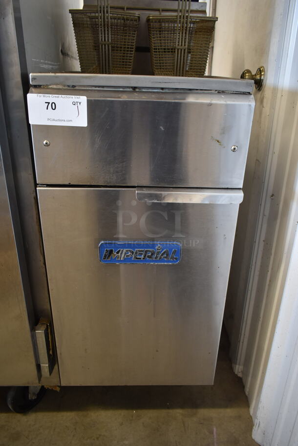 Imperial Stainless Steel Commercial Floor Style Gas Powered Deep Fat Fryer w/ 2 Metal Fry Baskets. - Image 3 of 5