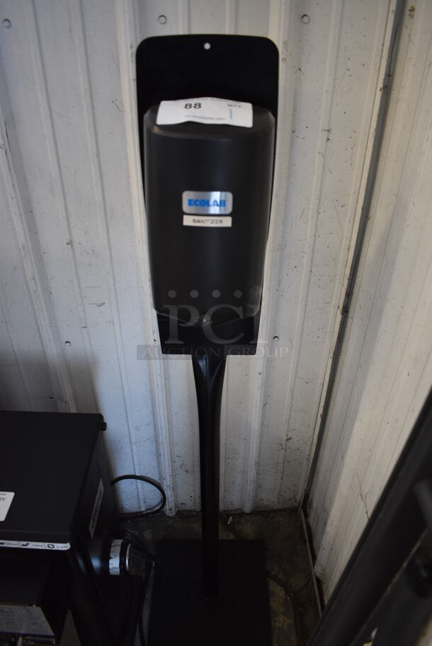 Ecolab Black Poly Hand Soap Dispenser on Metal Stand. 12x12x50
