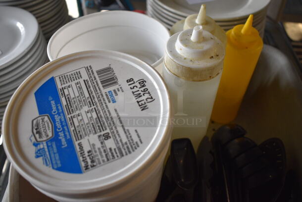 ALL ONE MONEY! Lot of Various Poly Condiment Bottles, Tongs and Containers in Bus Bib! 15x21x5 - Image 3 of 4