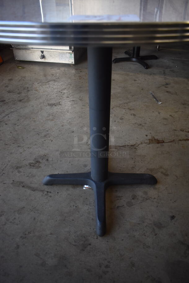 White Round Dining Height Table w/ Red and Gray Pattern on Black Metal Base. 30x30x30 - Image 3 of 3
