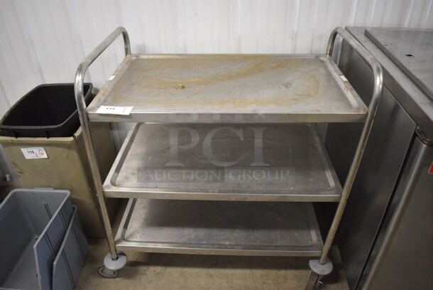 Metal 3 Tier Cart w/ Push Handles on Commercial Casters. 34x21x37