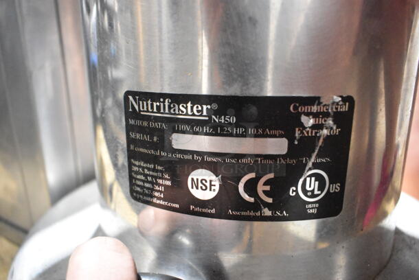 Nutrifaster N450 Stainless Steel Commercial Countertop Citrus Juicer. 110 Volts, 1 Phase. Tested and Does Not Power On - Image 5 of 6