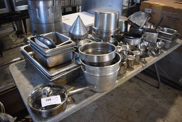 ALL ONE MONEY! Tabletop Lot of Various Metal Items Including Cylindrical Drop In Bins and Drop In Bins - Image 1 of 5