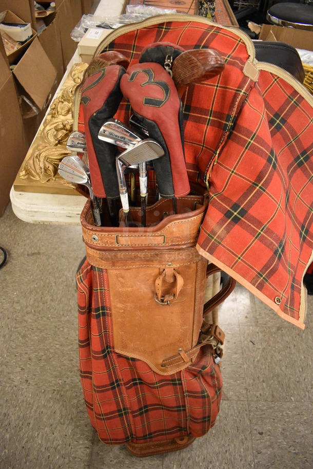 Sam Snead Clubs with Red and Plaid Golf Bag! Set Includes 2-9 Irons and 4-Woods