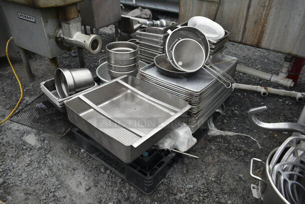 ALL ONE MONEY! PALLET LOT of Various Metal Baking Pans, Stainless Steel Drop In Bins and Strainers. - Image 2 of 5
