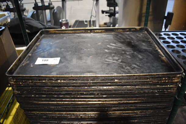 115 Metal Full Size Baking Pans on Dolly. 18x26x1. 115 Times Your Bid!