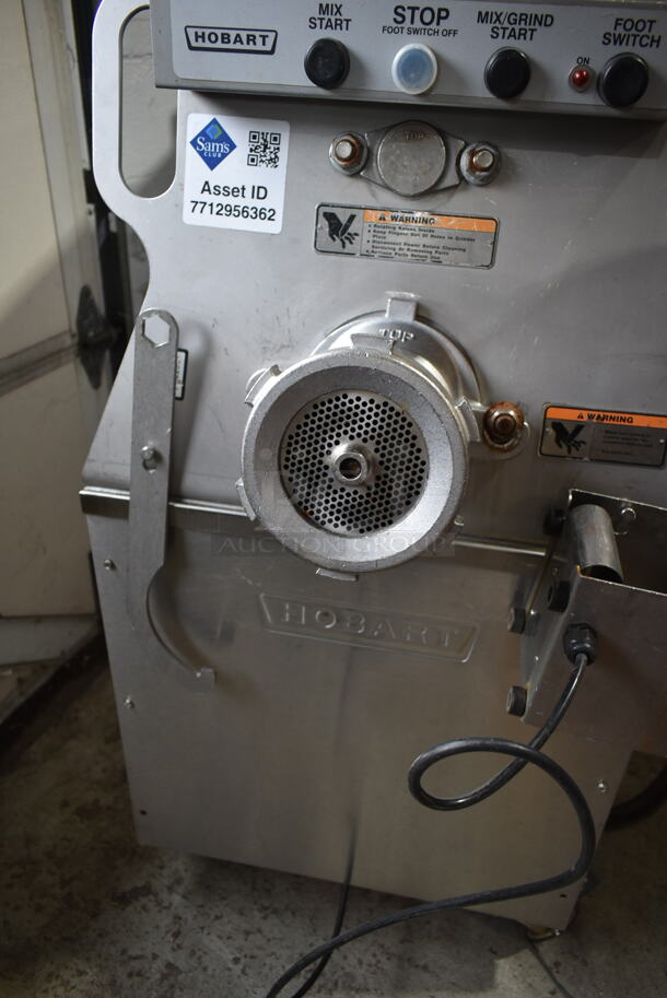 2016 Hobart MG2032 Metal Commercial Floor Style Electric Powered Meat Mixer Grinder w/ Foot Pedal on Commercial Casters. 208 Volts, 3 Phase. Tested and Working! - Image 4 of 8