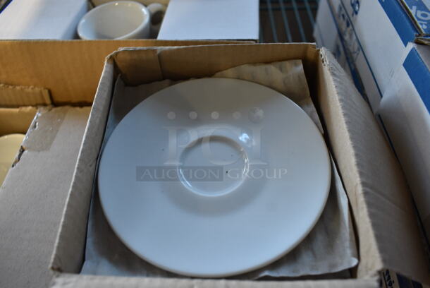3 Various Boxes of White Ceramic Dishes; 6 White Ceramic Mugs, 12 Lavazza White Ceramic Mugs and 12 White Ceramic Saucers. Includes 5x5x1. 3 Times Your Bid! - Image 5 of 6