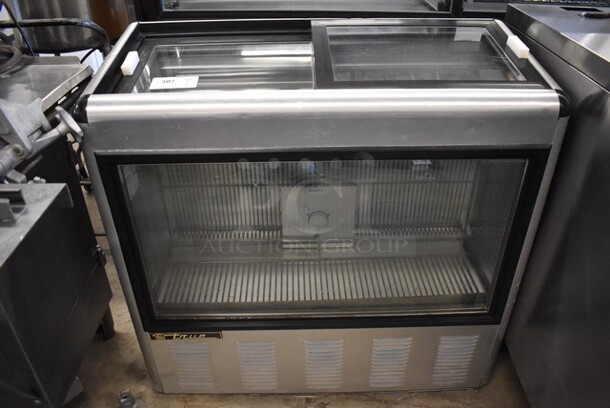 True TCM-78AC-GF-SD Stainless Steel Commercial Countertop Cooler Merchandiser. 115 Volts, 1 Phase. 40x18x38. Tested and Powers On But Temps at 49 Degrees