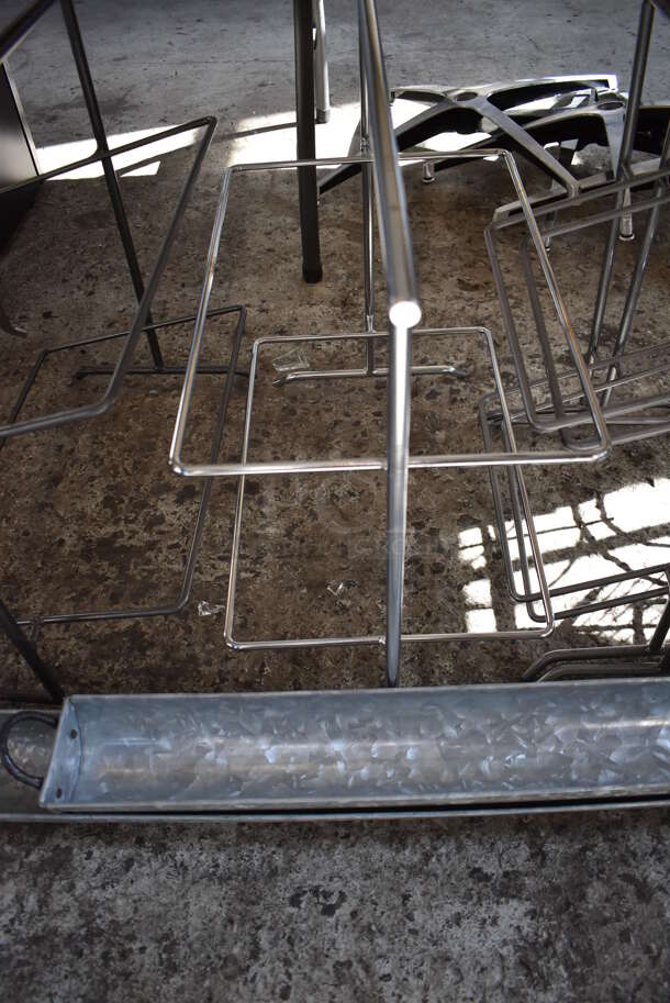 ALL ONE MONEY! Lot of Items Under Table Including 10 Various Metal Stands and 2 Metal Bins - Image 4 of 9