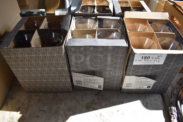5 Boxes of BRAND NEW Glasses; Charlotte Champagne Glasses. 6 Small, 6 Medium and 6 Large. 3x3x10, 3.5x3.5x9, 4x4x9. 5 Times Your Bid! - Image 2 of 6