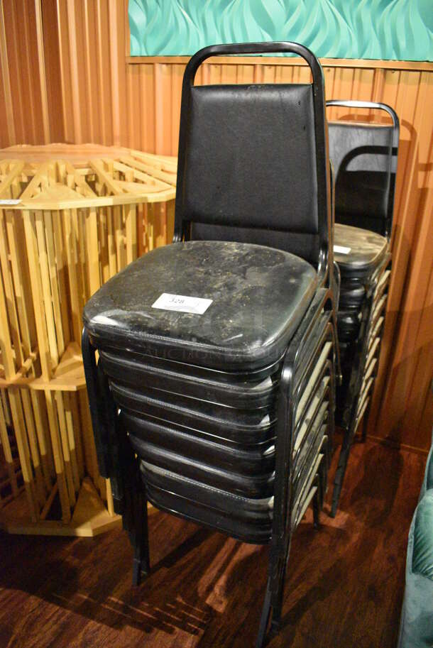 7 Black Metal Stackable Banquet Chairs w/ Black Seat Cushions. 18x21x36. 7 Times Your Bid! (lounge) - Image 2 of 3