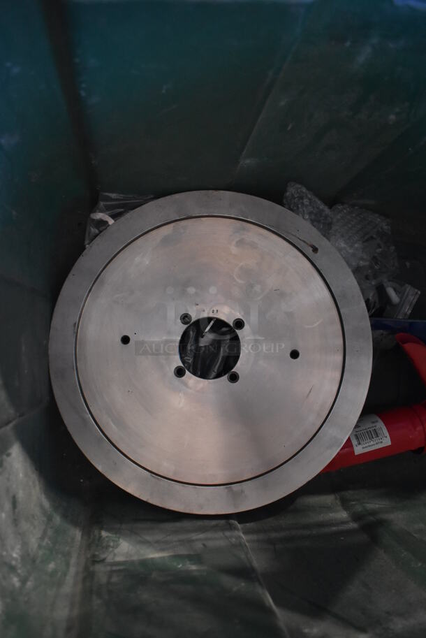 ALL ONE MONEY! Lto of Meat Slicer Blade and Caulk Frame in Green Poly Bin - Image 2 of 4