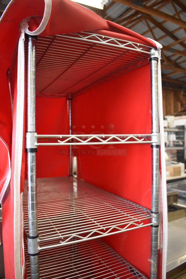 Chrome Finish 7 Tier Shelving Unit w/ Red Cover on Commercial Casters. BUYER MUST DISMANTLE. PCI CANNOT DISMANTLE FOR SHIPPING. PLEASE CONSIDER FREIGHT CHARGES. 18x36x76 - Image 3 of 4