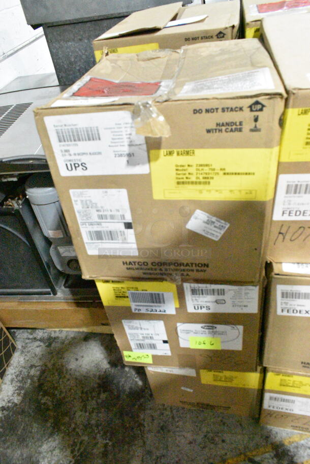 3 BRAND NEW IN BOX! Items; Hatco DL-775-CL Heat Lamp, Cord Mount to Canopy, Hatco DL-725-RTN 69 1/2" Ceiling Mount Heat Lamp w/ Retractable Cord, Hatco DLH-750-RR Warmer Lamp - Retractable Mount, Shade F Style, 11"Diam.x8-1/2"H, Antique Copper. 120 Volts, 1 Phase. 3 Times Your Bid!  - Image 2 of 5