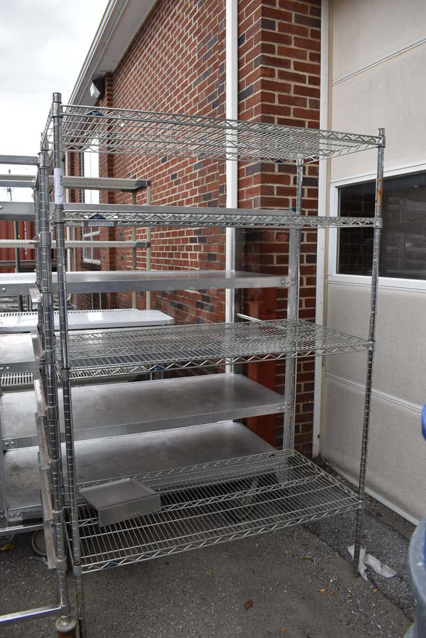 Metro Chrome Finish 4 Tier Shelving Unit. BUYER MUST DISMANTLE. PCI CANNOT DISMANTLE FOR SHIPPING. PLEASE CONSIDER FREIGHT CHARGES. 48x24x74 - Image 1 of 3